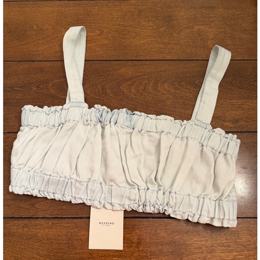 Weekend by Los Angeles Tencel Lyocell Smocked Crop Top Glacier Mineral Wash M